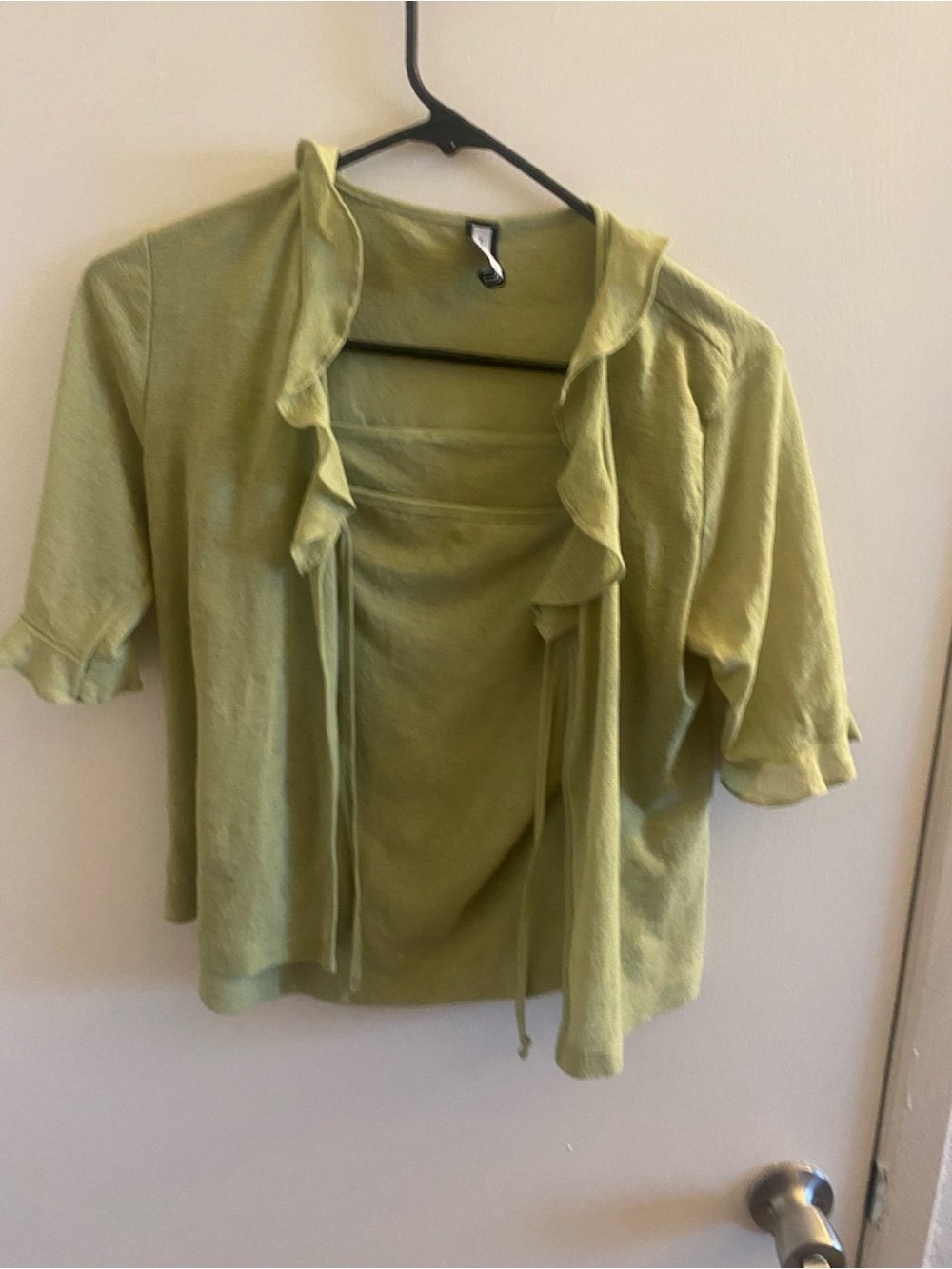 Forever 21 Light Green Ruffle-Front Tie Top